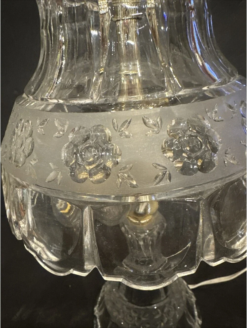 Vintage Crystal Clear Cut Glass Boudoir Table Lamp Flowers  14